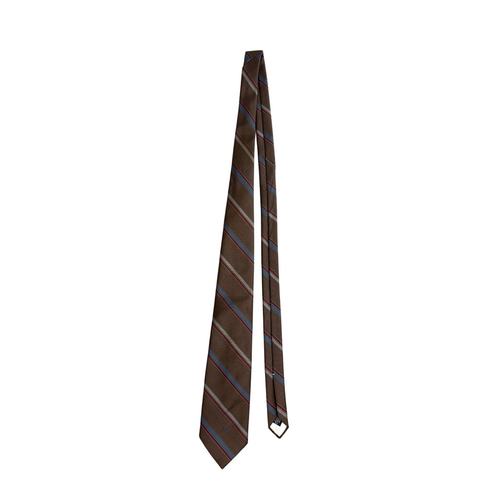 Christian Dior Monsieur Tie Brown Striped Silk Blend Vintage USA Made Logo 3.25"